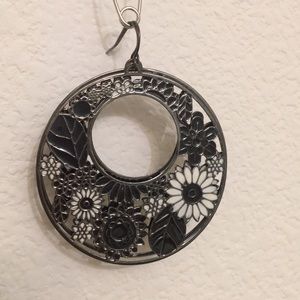 Black and yellow drop hoop earrings